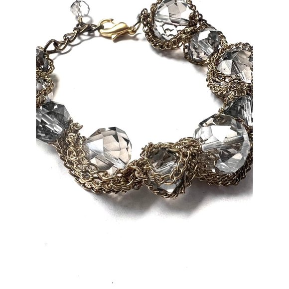 Gold Color Chain Bracelet with crystal beads - Picture 2 of 3